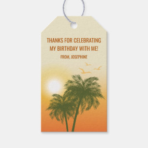 Étiquettes-cadeau Orange Golden Sunset Palmiers Anniversaire Merci