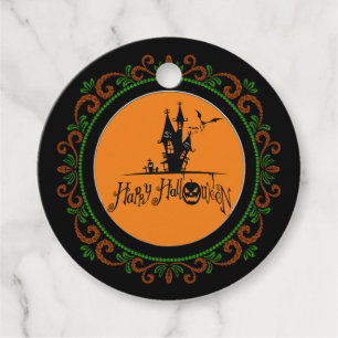Étiquettes Cadeau Orange Green Happy Halloween Haunted House