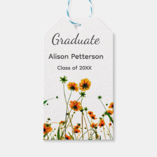 Étiquettes-cadeau Orange jaune fleur sauvage moderne graduatie rusti