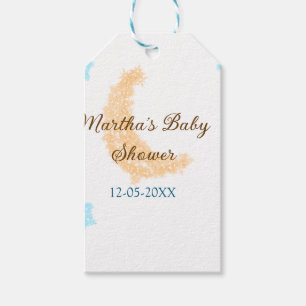 Étiquettes-cadeau Orange lune bleu étoiles parties scintillant baby