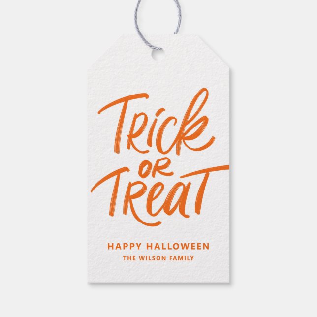 Étiquettes-cadeau Orange Trick ou Treat Halloween à la main (Dos)
