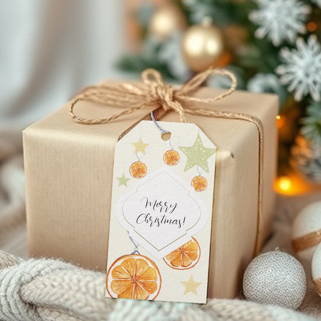 Étiquettes-cadeau Oranges Motifs élégantes et étoiles sur beige (Créateur téléchargé)