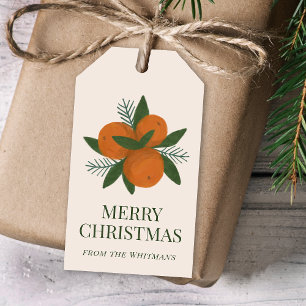Étiquettes-cadeau Oranges peintes et agrumes de pin Nom de Noël