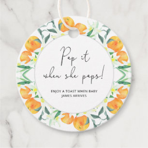 Étiquettes Cadeau Oranges Pop quand elle éclate baby shower