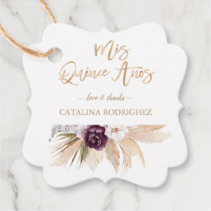 Étiquettes Cadeau Orchidée blanche violet Rose Pampas Grass Quinceañ