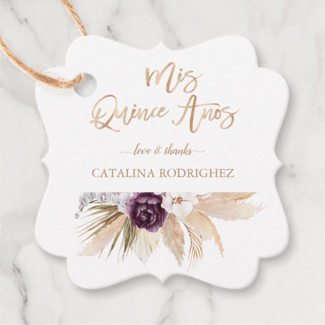 Étiquettes Cadeau Orchidée blanche violet Rose Pampas Grass Quinceañ (Devant)
