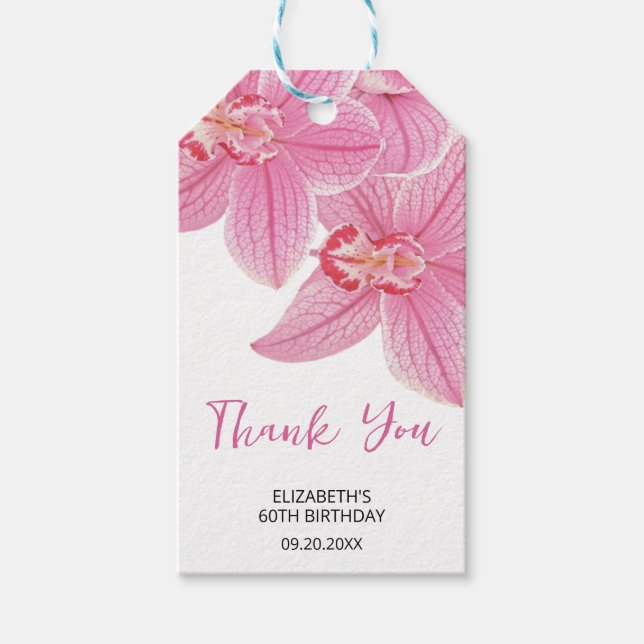 Étiquettes-cadeau Orchidée rose douce Merci d'anniversaire (Devant)