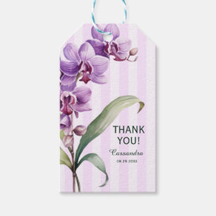 Étiquettes-cadeau Orchidée violette moderne rayures Merci floral