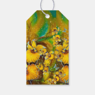 Étiquettes-cadeau Orchidées Jaunes Magique Or Étoiles Vert