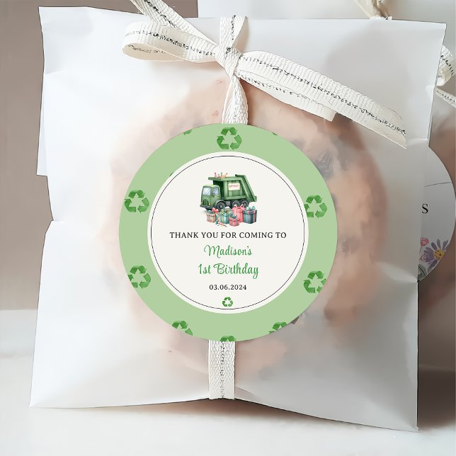 Étiquettes Cadeau Ordures Camion 1ère fête d'anniversaire (Créateur téléchargé)