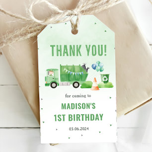 Étiquettes-cadeau Ordures Camion 1ère fête d'anniversaire