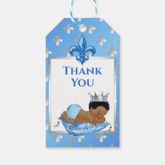 Étiquettes-cadeau Oreiller Couronne Bleu et Argent Bébé Prince Royal