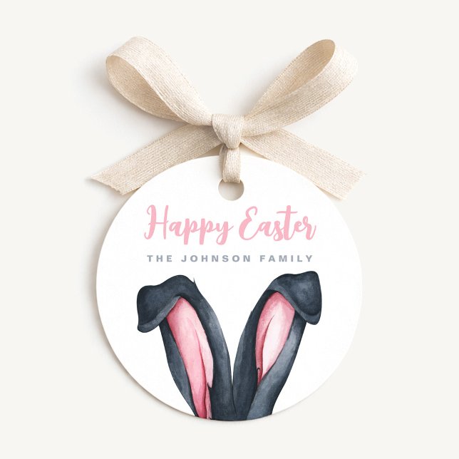 Étiquettes Cadeau Oreilles de Lapin Mignon Joyeuses Pâques (Cute Bunny Ears Happy Easter Favor Tags)