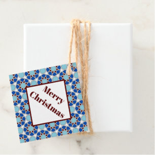 Étiquettes Cadeau Oriental Bleu Blanc Marocain Motif géométrique