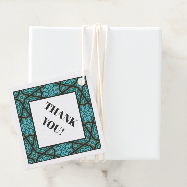 Étiquettes Cadeau Oriental Blue Grey Arabe Égypte Motif géométrique (En situation)