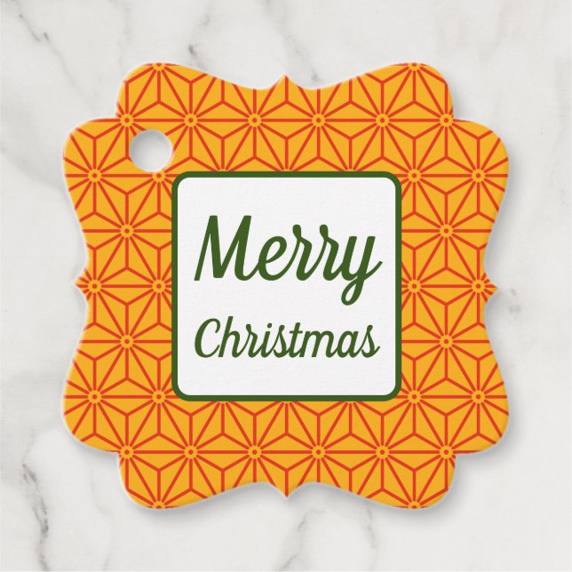 Étiquettes Cadeau Oriental Rouge Jaune Asanoha Japon Motif (Devant)