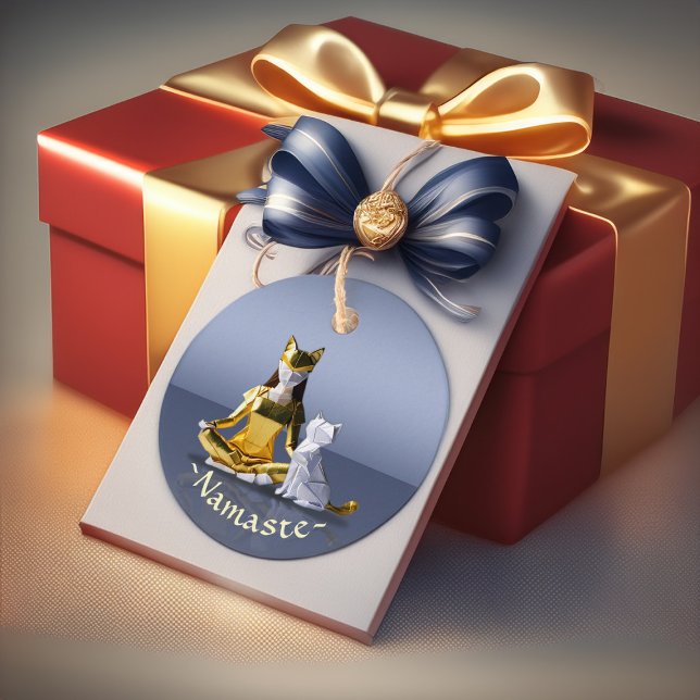 Étiquettes Cadeau Origami Gold Foil Yoga Méditer Catwoman and Cat (Créateur téléchargé)