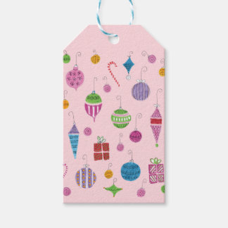 Étiquettes-cadeau Ornement de Noël à main rétro Pastel PInk