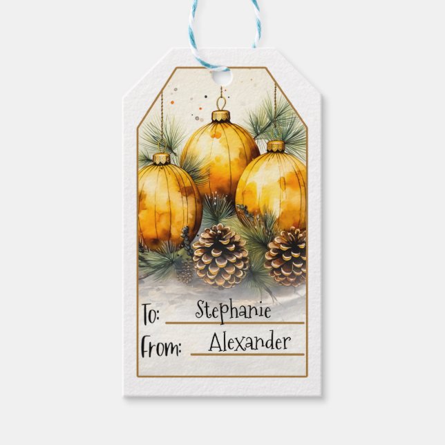 Étiquettes-cadeau Ornement de Noël Jaune adorable - Fête (2) (Devant)