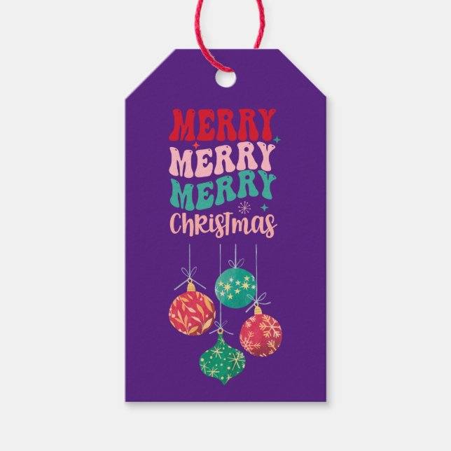 Étiquettes-cadeau Ornement de Noël Joyeux Violet (Devant)