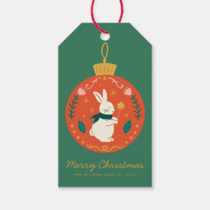Étiquettes-cadeau Ornement de Noël lapin à l'aquarelle 
