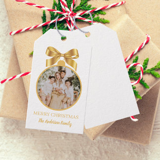 Étiquettes-cadeau Ornement photo en or pour Noël