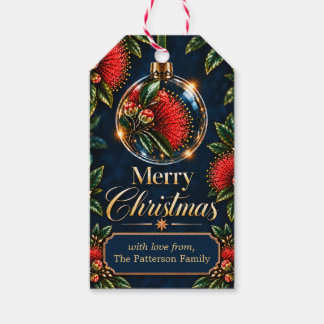 Étiquettes-cadeau Ornement Pōhutukawa Joyeux Noël Nom de Famille