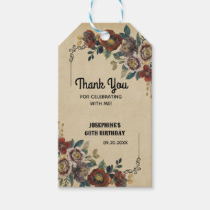 Étiquettes-cadeau Ornement Vintage Floral Fête d'Anniversaire Merci