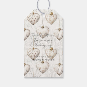 Étiquettes-cadeau Ornements de mariage coeurs gris crème chic