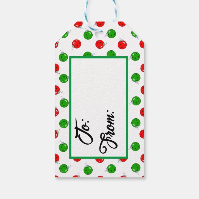 Étiquettes-cadeau Ornements de Noël de Pickleball Rouge Vert sur Bla (Dos)