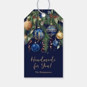 Étiquettes-cadeau Ornements de Noël en Or et Bleu Faits Main pour Vo