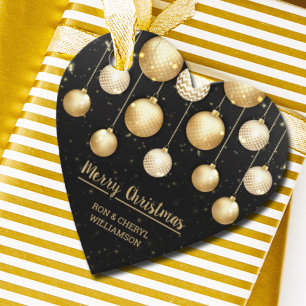 Étiquettes Cadeau Ornements de Noël en or sur noir