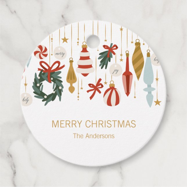 Étiquettes Cadeau Ornements de Noël Joyeux Noël (Devant)