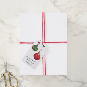 Étiquettes-cadeau Ornements de Noël rétro rouge et vert