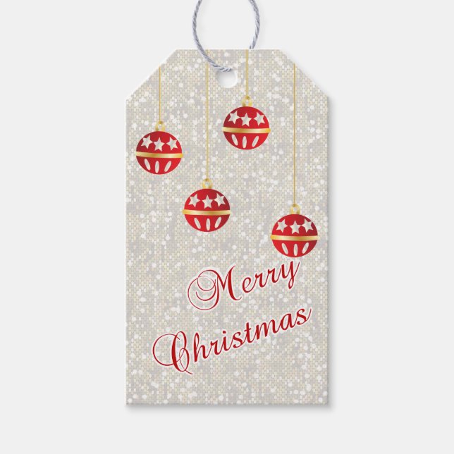 Étiquettes-cadeau Ornements de Noël sur des séquences blanches (Devant)