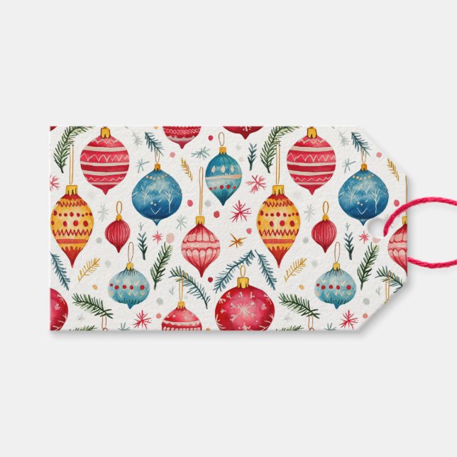 Étiquettes-cadeau Ornements de Noël Whimsical Vintages (Devant (Horizontal))