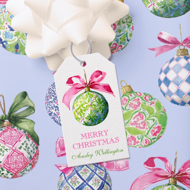 Étiquettes-cadeau Ornements Préppy Christmas Baubles (Créateur téléchargé)