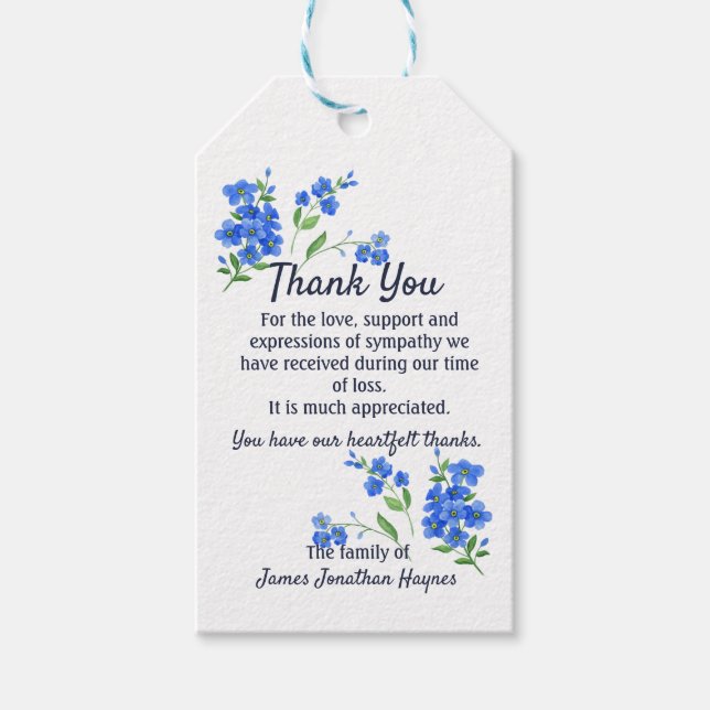 Étiquettes-cadeau Oublie-moi pas Merci Memorial (Devant)