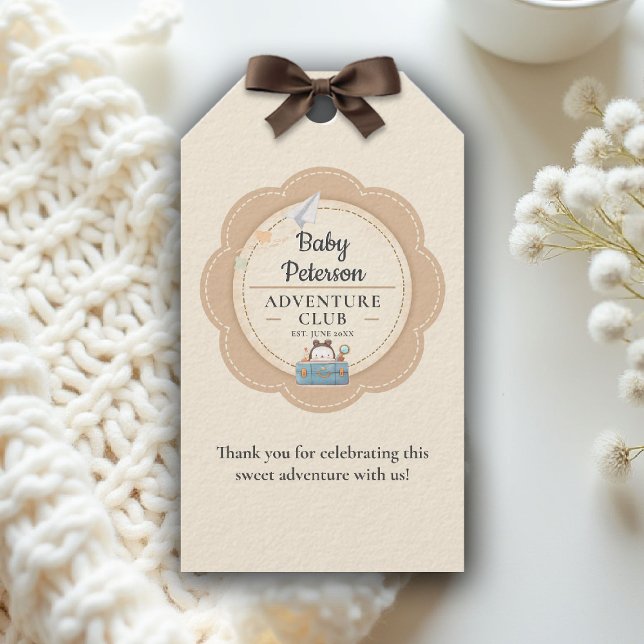 Étiquettes-cadeau Our Greatest Adventure Neutral Cute Baby Shower (our greatest adventure baby shower theme personalized gift tag coed couple vintage neutral)