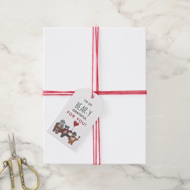 Étiquettes-cadeau Ours amoureux à l'aquarelle fantaisiste pour la Sa (Avec de la ficelle)