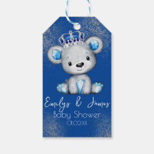 Étiquettes-cadeau Ours Baby shower Prince Sparkly Blue Boys