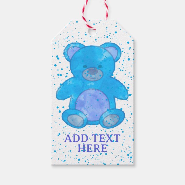 Étiquettes-cadeau Ours Bébé Cute En Bleu Texte Personnalisé (Devant)