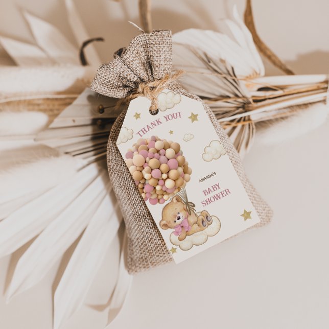 Étiquettes-cadeau Ours Boho Rose Ballon Bébé Remerciement pour Baby  (Créateur téléchargé)