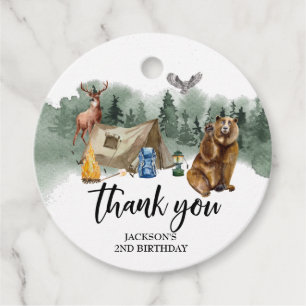 Étiquettes Cadeau Ours campeur heureux Faveur d'anniversaire de reme