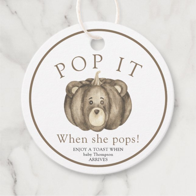Étiquettes Cadeau Ours Citrouille Automne - Pop it! Baby shower (Devant)