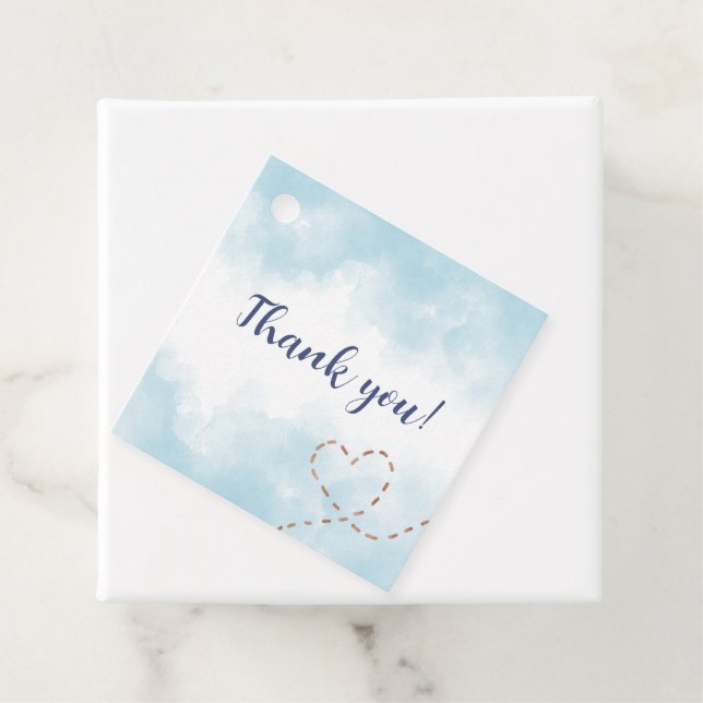 Étiquettes Cadeau Ours d'avion bleu - Baby shower (En situation)