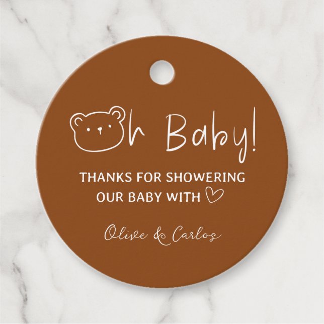 Étiquettes Cadeau Ours de bébé et Baby shower de Merci du coeur (Devant)