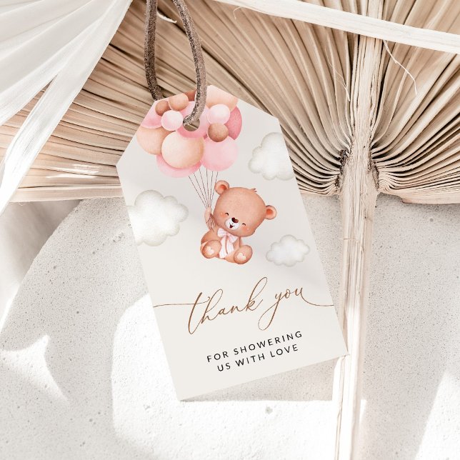 Étiquettes-cadeau Ours De Bébé, Ours En Teddy, Ballons Roses, Baby s (Créateur téléchargé)