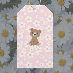 Étiquettes-cadeau Ours de Bébé rose Fleur marguerite