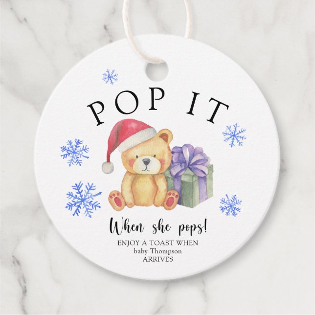 Étiquettes Cadeau Ours d'hiver avec cadeau de Noël - Pop it! (Devant)